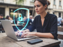 鍵アイコンとノートPCを組み合わせたセキュリティをイメージしたコンセプト画像