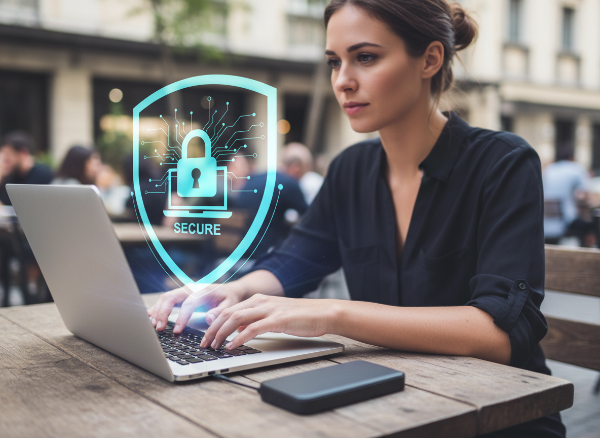 鍵アイコンとノートPCを組み合わせたセキュリティをイメージしたコンセプト画像