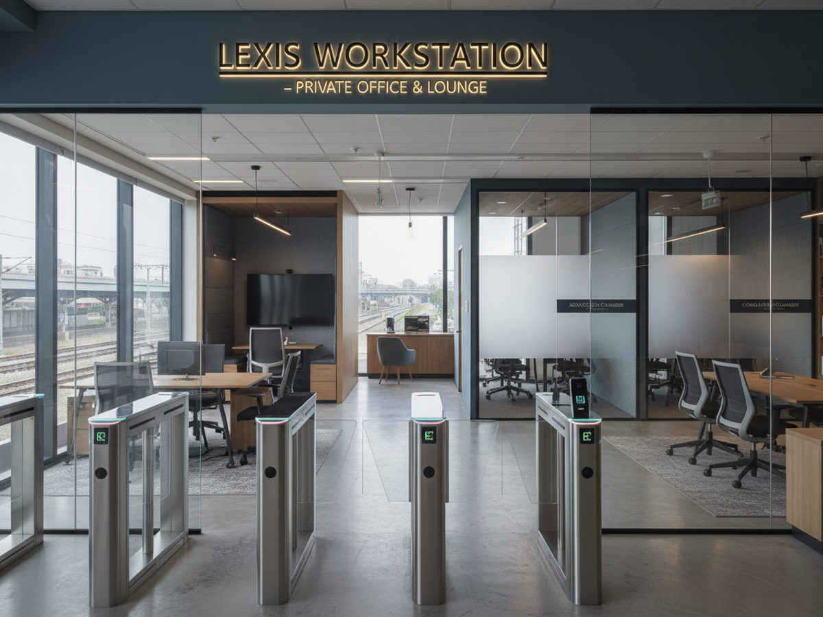 入退室ゲートと会議用個室を備えた駅直結のワーケーション サブスク拠点（ワーケーション サブスク セキュリティ）