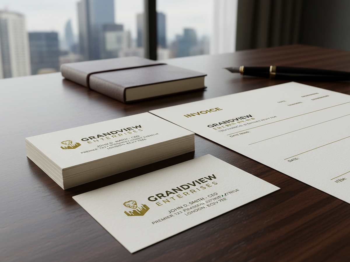 名刺と請求書に同じ一等地住所が印字されたビジネスセット（ワーケーション サブスク 登記）