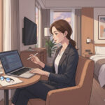 クインテッサホテルでノートPCを開いて仕事をするワーケーションのイメージ