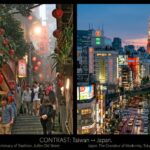 Jiufen Taiwan lanterns and Tokyo Tower at dusk — Japan vs Taiwan digital nomad visa comparison 2026