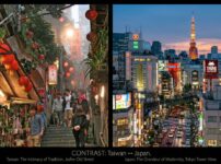 Jiufen Taiwan lanterns and Tokyo Tower at dusk — Japan vs Taiwan digital nomad visa comparison 2026